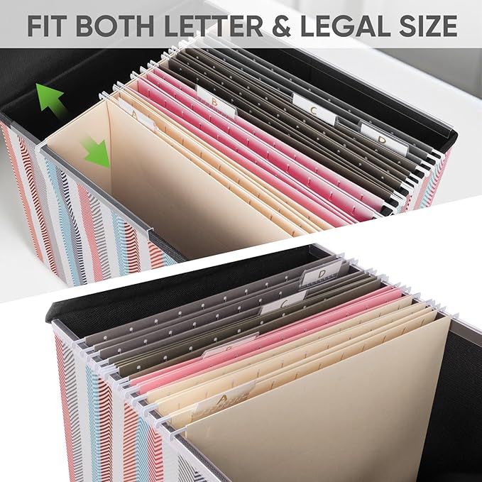 BALEINE File Organizer Box with Lid, Collapsible File Folder Organizer with Plastic Slide, Hanging File Folder Box for Office Document Storage (2 Pack, Color Stripe)-DeskLoop Office