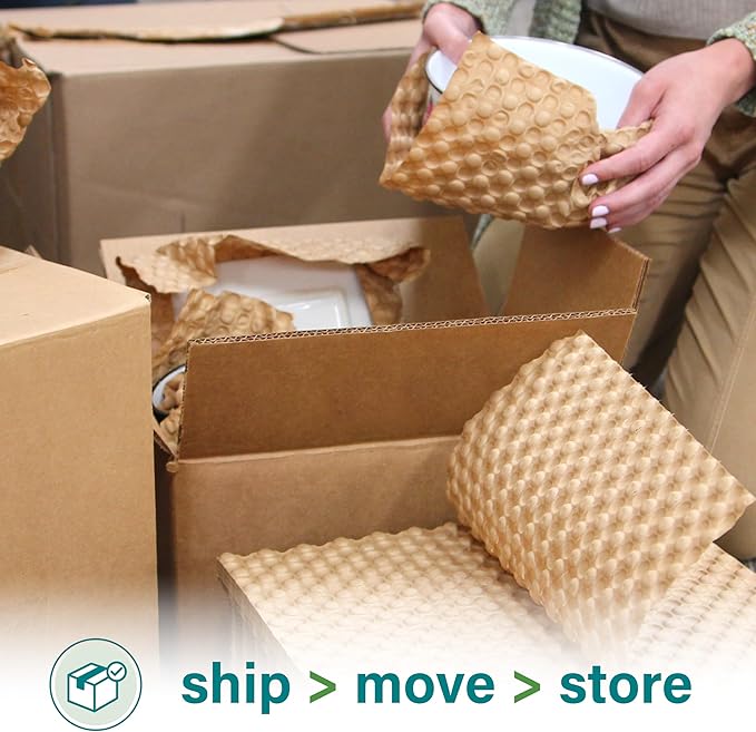 Elementree Paper Bubble Wrap Sheets for Packing, Moving, & Shipping - 12" x 12" x 250' - Eco-Friendly Kraft Bubble Paper - Recyclable Cushioning Wrap - Made in the USA (01913)-DeskLoop Office