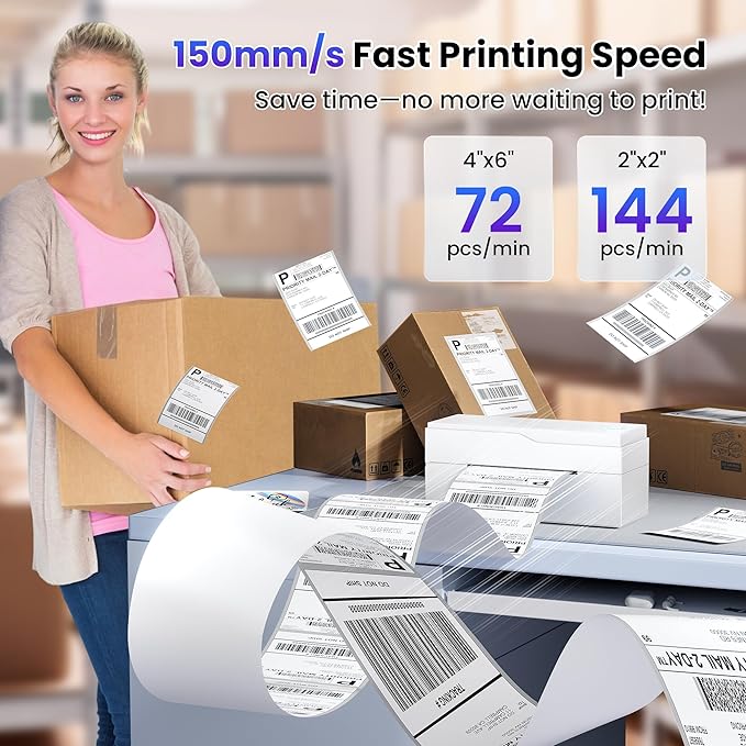 Bluetooth Thermal Label Printer – 4x6 Shipping Label Printer for Small Businesses & Shipping Packages, Compatible with Android, iPhone, and Windows, Ideal for Amazon, eBay, Shopify, Etsy (White)-DeskLoop Office