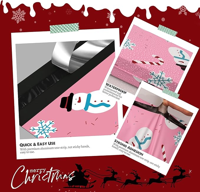 Christmas Poly Mailer 10x13 Inch 25 Pcs, Waterproof Shipping Bags for Clothing, Tear-Resistant Mailier Bags, Strong Mailing Bags with Self-Seal - Snowmen Printed-DeskLoop Office