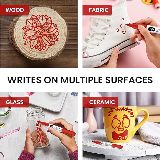 Permanent Markers Fine Tip, 30 Pack Red Quick-Drying and Fade-Resistant Permanent Markers Bulk Set for Writing and Drawing on Wood, Plastic, Metal, Glass, Stone, Ideal for Office School Supplies-DeskLoop Office