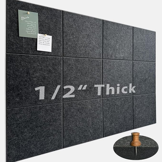 Large Cork Board for Office Wall Decor,48"x36"-12 Pack Felt Wall Tiles with Safe Removable Adhesive Tabs, 1/2" Thick, Felt Bulletin Board Pin Board Cork Boards for Walls - Dark Grey-DeskLoop Office