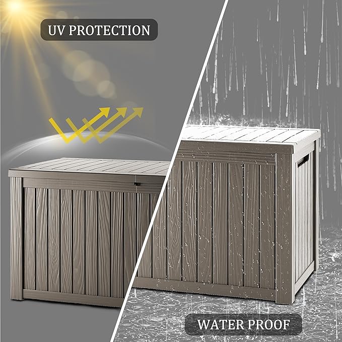 270 Gallon Lockable Resin Deck Box, Waterproof & UV-Resistant Outdoor Storage Box for Outdoor Cushion Storage, Garden Tools & Pool Accessories Storage, Gray-DeskLoop Office