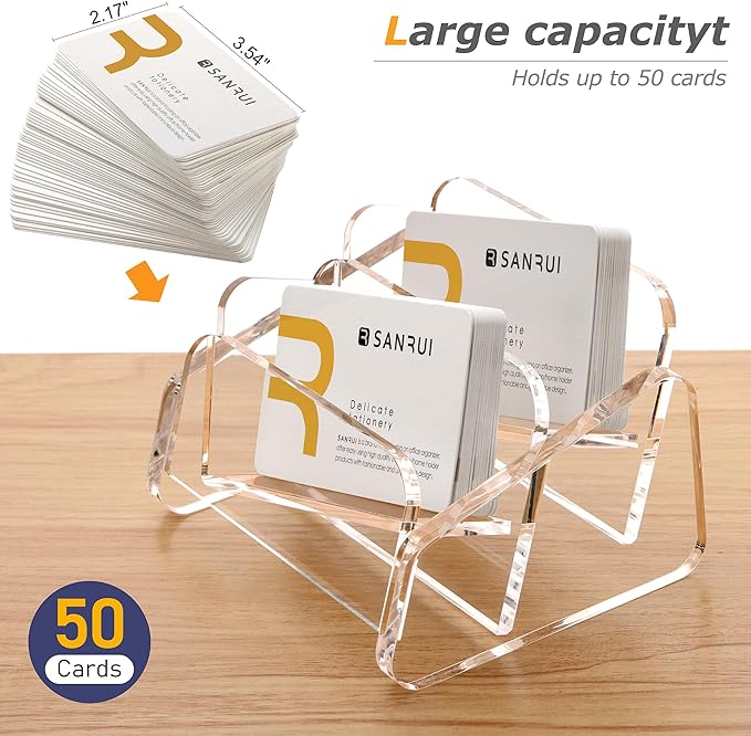SANRUI Acrylic Business Card Holder for Desk, 2 Tier Clear Tilt Business Name Card Display Holders Stand Storage Organizer Fits 120 Business Cards (Horizontal, 2-Slot)-DeskLoop Office