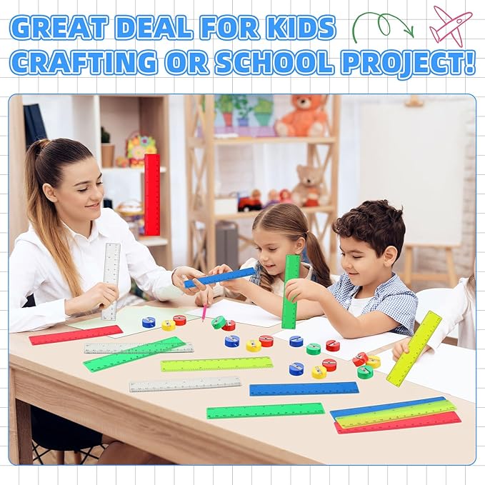 100 Pcs Plastic Rulers and 100 Pcs Mini Round Manual Pencil Sharpener Bulk, 4 Assorted Colors Pocket Sized Pencil Sharpeners Colorful Straight Ruler Back to School Supplies for Kids (Classic,6 Inch)-DeskLoop Office