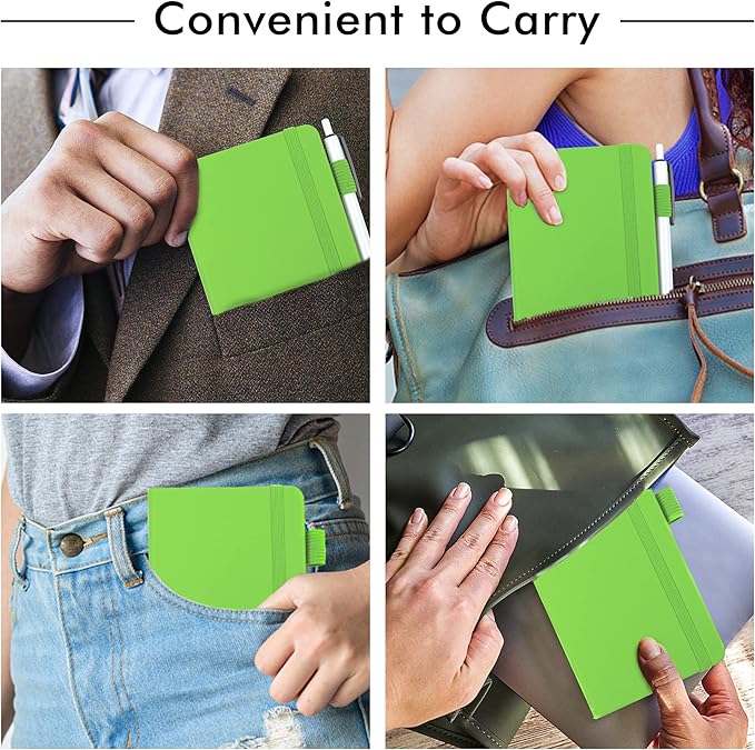 feela 6 Pack Pocket Small Notebooks Bulk, Mini Cute Memo Notepads Hardcover College Ruled Lined Journals with Pen Holder for Women Girls Office School, with 6 Black Pens, 3.5”x 5.5”, A6, Green-DeskLoop Office