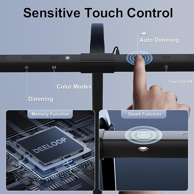 deeloop 80cm Ultra-Long LED Desk Lamps,24W Bright Architect Desk Lamp for Home Office, Infinite Dimming Office Light with Memory Function, Tall Desk Light with Clamp for Reading Working Monitor-DeskLoop Office