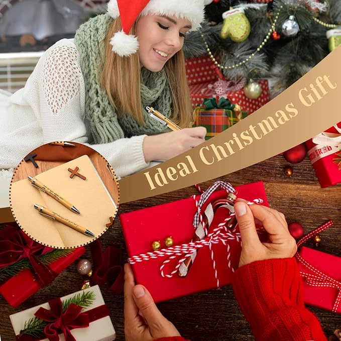 50 Pack Bible Verse Bamboo Retractable Ballpoint Pens Christian Inspirational Bible Verse Ballpoint with Black Ink Pen for Journal Writing Office Supplies Religious Gifts for Men Women(Classic Color)-DeskLoop Office