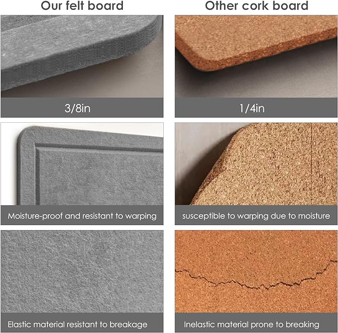 Bulletin Board, 24 x 18 inches Felt Board Decorative Pin Board, Cork Board Alternative for Wall, Foldable Photo Board Self-Adhesive Vision Board Mood Board with 20 Pushpins - Gray-DeskLoop Office