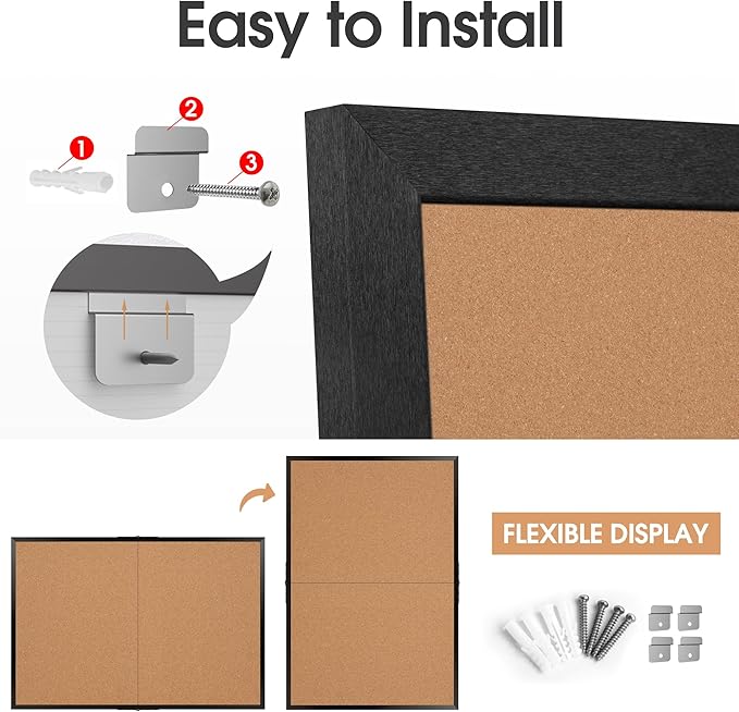Board2by Extra Large Cork Bulletin Board 60" X 48", Foldable Notice Pin Board for Wall, Black Wood Framed 5'x4' Corkboard, Wall Mounted Noticeboard with 32 Push Pins for School, Home & Office-DeskLoop Office