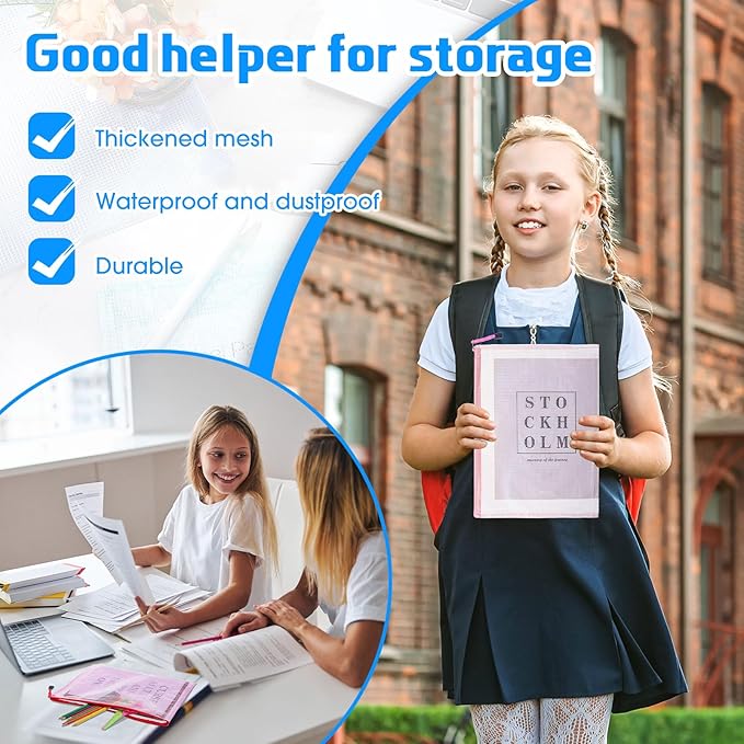 200 Pcs A4 Mesh Zipper Pouch Bulk Waterproof Mesh Zipper Organizer Plastic File Folder Case for School Office Supplies Document Board Games Puzzle(Colorful)-DeskLoop Office