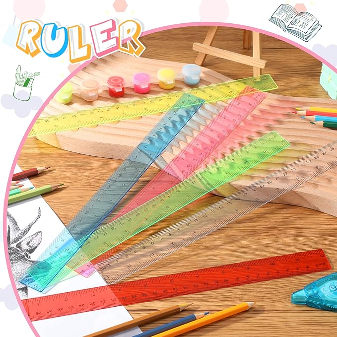 12 Pack Color Transparent Ruler Bulk 12 Inch Clear Plastic Rulers Kids Ruler with Centimeters and Inches Straight Measuring Drafting Tools for Classroom School Students Families Education-DeskLoop Office