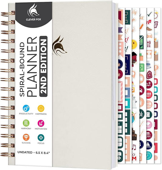 Clever Fox Planner 2nd Edition Spiral – Colorful Weekly & Monthly Goal Planner, Time Management & Productivity Organizer, Undated (White)-DeskLoop Office