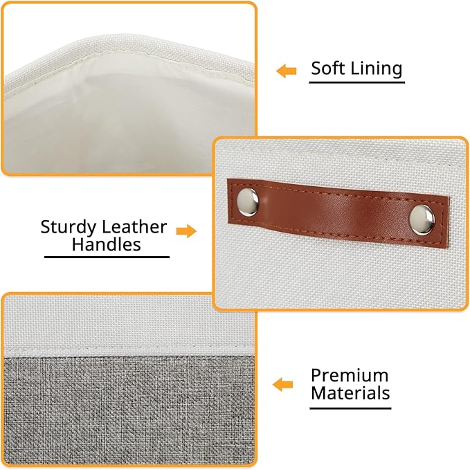 DULLEMELO [Set of 4 Storage Cubes Baskets for Organizing, 12 x 12 x 12 inch Cube Storage Organizer Bins with Leather Handles, Foldable Fabric Cloth Bins for Cube Storage(4 Pack - 12" White&Grey)-DeskLoop Office