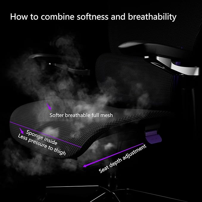 Ergonomic Office Chair, Mesh Home Office Desk Chair with Adjustable Lumbar Support, Big and Tall Gaming Chair with 4D Headrest, 5D Armrest,90-130°Tilt, BIFMA Certified, Model Zen (Purple)-DeskLoop Office