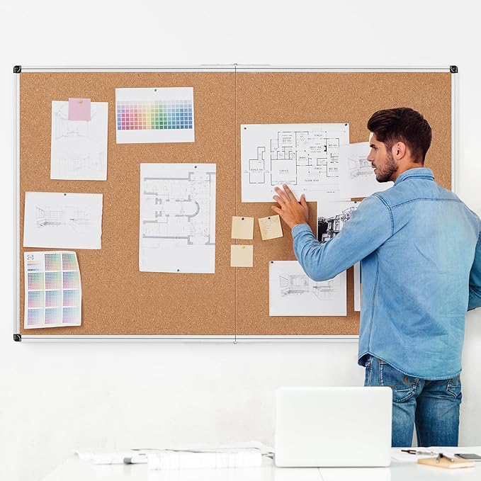 Board2by Extra Large Cork Bulletin Board 72" X 48", Foldable Notice Pin Board for Wall, Silver Aluminum Framed 6'x4' Corkboard, Wall Mounted Noticeboard with 36 Push Pins for School, Home & Office-DeskLoop Office