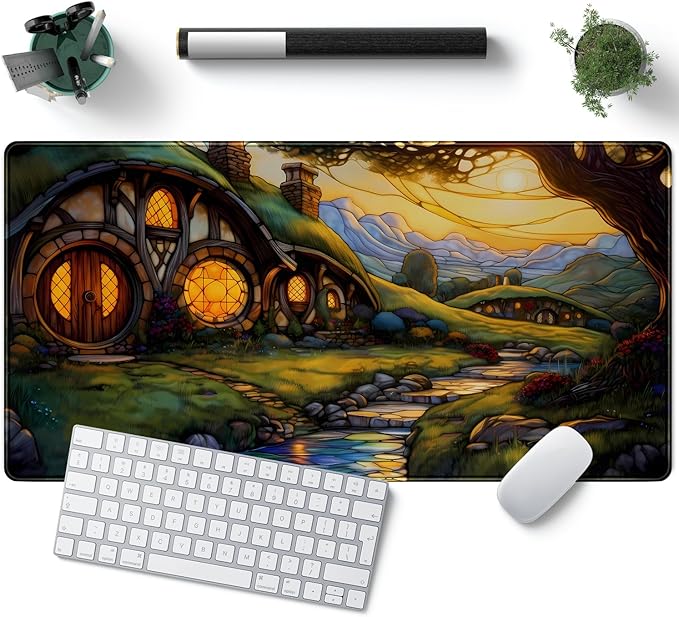 Cute House Anime Mouse Pad Desk Mat Gaming Playmat MTG Game Mat Large Gaming Mousepad for Desk Computer Keyboard Laptop Pad, Desk Decor Home Office with Stitched Eges Pad (31.5x15.7 in)-DeskLoop Office