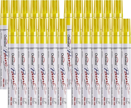 Overseas Yellow Paint Pens Permanent Markers 24 Pcs, Oil Based Paint Markers Set, Quick Drying, Waterproof, Medium Tip Marker Pens for Metal, Rock, Wood, Plastic, Canvas, Glass, Stone, Rubber, Paper-DeskLoop Office