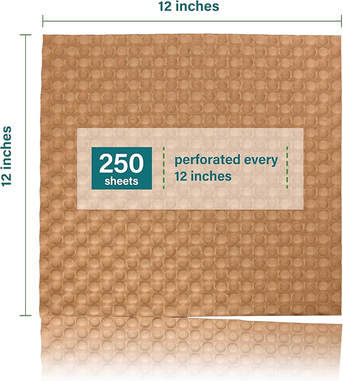 Elementree Paper Bubble Wrap Sheets for Packing, Moving, & Shipping - 12" x 12" x 250' - Eco-Friendly Kraft Bubble Paper - Recyclable Cushioning Wrap - Made in the USA (01913)-DeskLoop Office