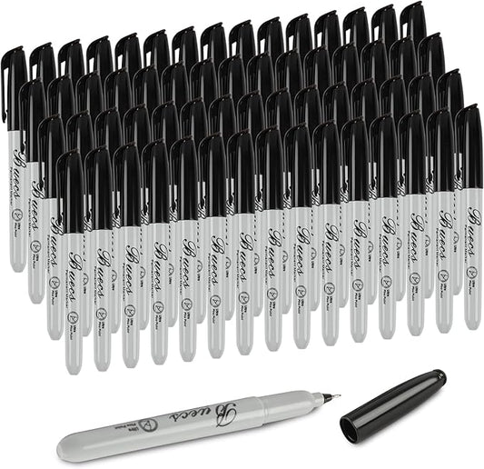 Permanent Markers, 60 Count Ultra Fine Point Black Permanent Markers, Works on paper, Plastic, Stone, Glass, Metal-DeskLoop Office