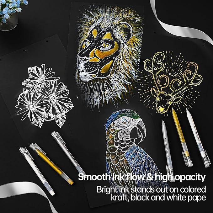 3 Colors 0.6mm Extra Fine Point Gel Pen Set – White, Gold & Silver Gel Ink Pens for Artists Drawing on Black Paper, Sketching, Bullet Journaling & Holiday Crafts-DeskLoop Office