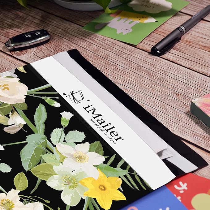 100 Count - 14.5 x 19 inch Poly Mailer Mailing Shipping Black Flower Envelope Package Bags-Self Seal…-DeskLoop Office