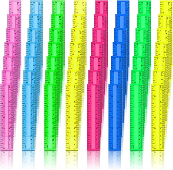 Teling 192 Pack Rulers Bulk for Classroom Transparent Colorful Metric Rulers with Inches and Centimeters 8 Colors for Kids Back to School Supplies(6 Inch)-DeskLoop Office