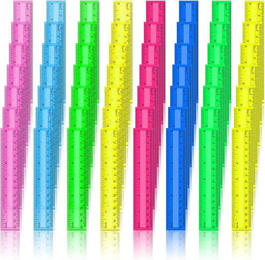 Teling 192 Pack Rulers Bulk for Classroom Transparent Colorful Metric Rulers with Inches and Centimeters 8 Colors for Kids Back to School Supplies(6 Inch)-DeskLoop Office