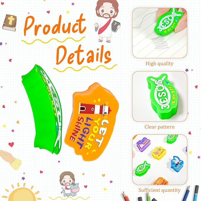 Cinrobiye 60 PCS Bible Verses Pencil Erasers Bulk Inspirational Scripture Eraser Christian Religious Favor Goody Bag Filler Gifts for Students Classroom Office Teacher Prizes Reward School Supplies-DeskLoop Office