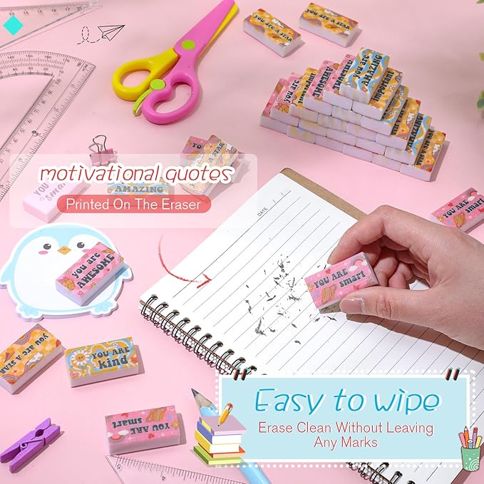 180 Pcs Inspirational Erasers for Kids Christian Pencil Erasers Bulk, Back-to-School Gifts Motivational and Cute Supplies for Students Classrooms, Drawing(Boho,Inspirational)-DeskLoop Office