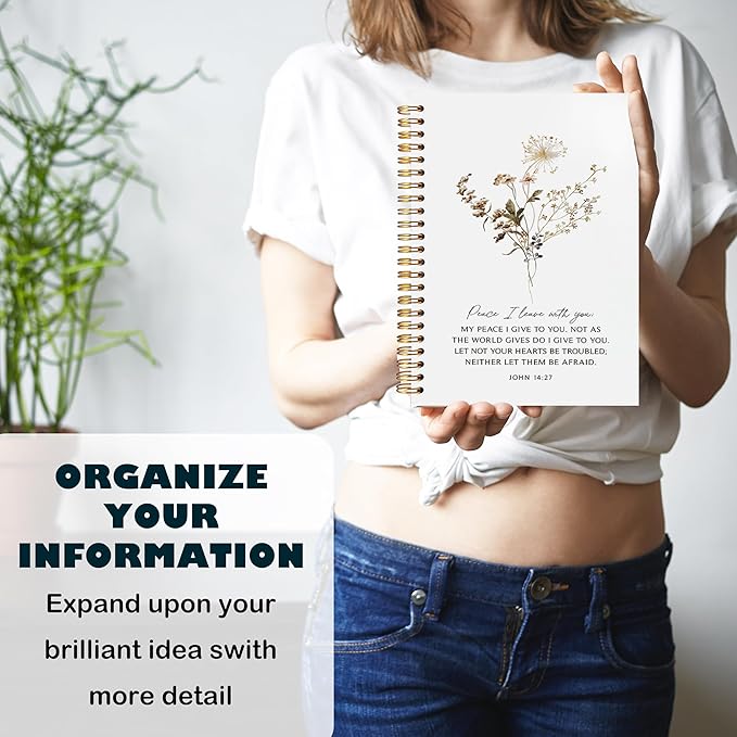 BearCake Peace I Leave with You Floral Christian Notebook Journal, Christian Gifts for Women, Bible Notebooks for Note Taking, Bible Journaling Notebook, Hardcover Spiral Notebook 5.5x8.3-DeskLoop Office