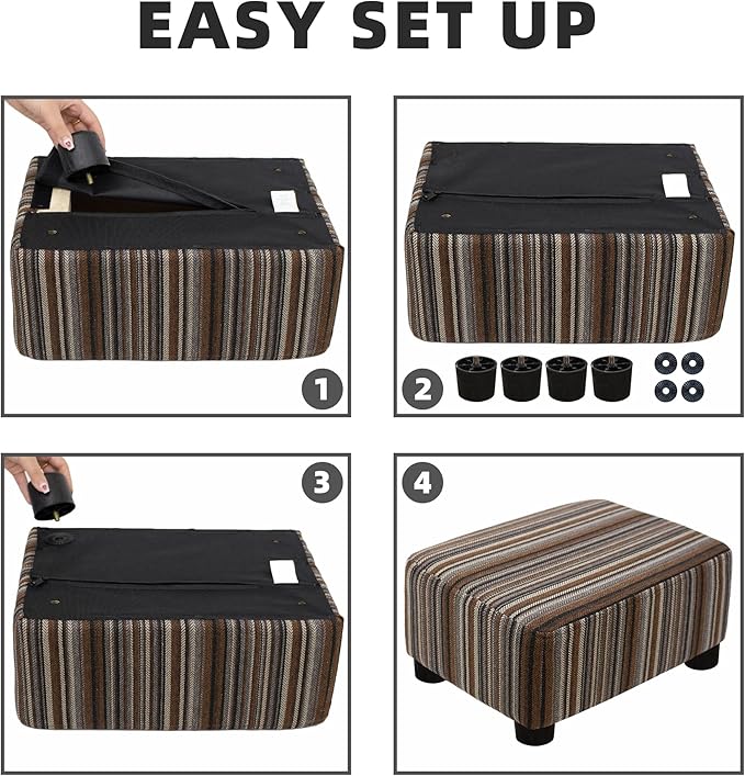 CAROLMADE Small Foot Stool Ottoman Footstool with Legs Under Desk Footrest for Living Room Bedroom and Office,Linen-Stripe Brown-DeskLoop Office