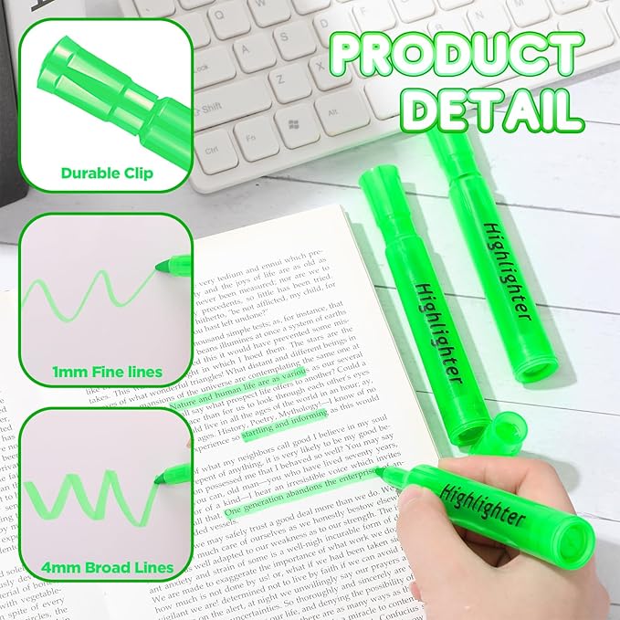 Qilery 72 Pack Highlighters Bulk, Tank Style Chisel Tip Highlighters Markers Quick Drying for Kids and Adult Coloring, Classroom Home Office School Supplies (Green)-DeskLoop Office