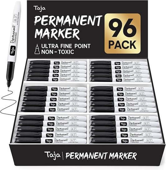 Permanent Markers Ultra Fine Tip, 96 Pack Black Quick-Drying and Fade-Resistant Permanent Markers Bulk Set for Writing and Drawing on Wood, Plastic, Metal, Glass, Ideal for Office School Supplies-DeskLoop Office
