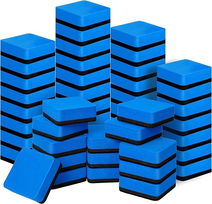 Dry Erase Markers, 48 Pack Magnetic Whiteboard & Chalkboard Cleaners, Small Magnetic Erasers (Blue)-DeskLoop Office