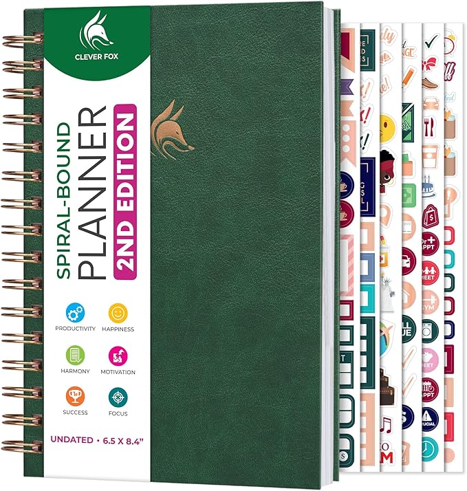 Clever Fox Planner 2nd Edition Spiral – Colorful Weekly & Monthly Goal Planner, Time Management & Productivity Organizer, Undated (Forest Green)-DeskLoop Office