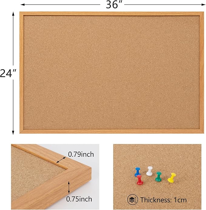 Board2by Cork Board Bulletin Board 24 x 36, Wood Framed Corkboards for Wall Decor, Hanging Office Message Board, Large Wall Mounted Notice Pin Board with 15 Push Pins for School, Home & Office-DeskLoop Office