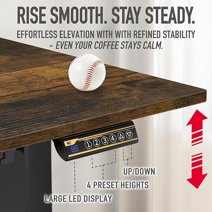 SHW 48-Inch Electric Height Adjustable Standing Desk with Drawer, Memory Preset and Cable Management Tray, Rustic Brown-DeskLoop Office