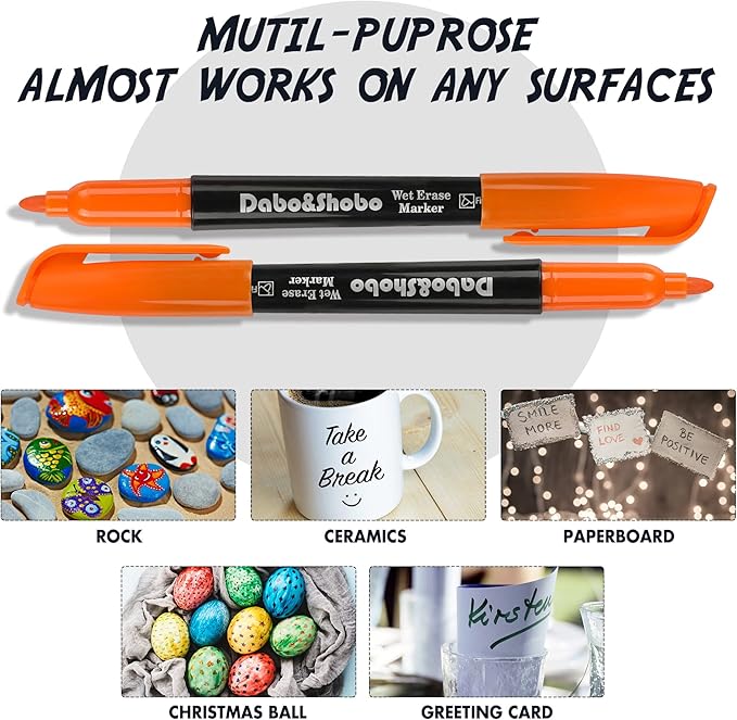 Dabo&Shobo Wet Erase Markers, 24-Count Smudge-Free Markers, 12 Colors Fine Tip, Erases With Water! Wet-Erase Low Odor Marker For Office, School And Home-DeskLoop Office