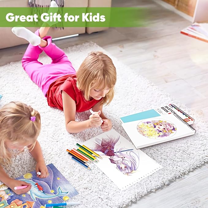 Soucolor 9" x 12" Spiral Bound Blank Sketch Notebook Journal Book- 1-Pack 100 Sheets Acid-Free 68lb/100gsm Paper, Art Sketchbook for Painting, Doodling, Journaling, Kids, Students, Adults, Beginners-DeskLoop Office