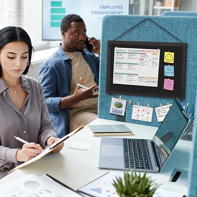 Miratino 2pcs Pin Board Bulletin Board, 16 "x11 Black Linen Cork Boards for Walls with Black Frame,Vision Board for Home Kitchen School Office Decor-DeskLoop Office