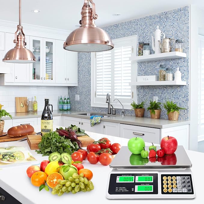 Price Computing Scale 88lb/40kg LCD Digital Commercial Price Scale with Stainless Steel Platform,Produce Scale & Food Scale for Farmers Market, Retail Outlets, Meat Shop (Flat Plate)-DeskLoop Office