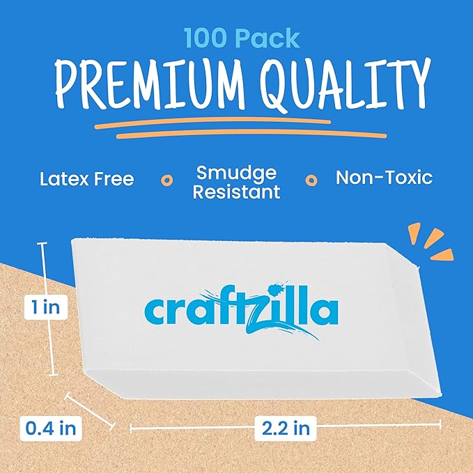 White Erasers Bulk 100 Pack - Large Latex- Free Bulk Erasers for Kids, Classroom, and School Supplies - Ideal for Pencils and Drawing - Borradores Escolares-DeskLoop Office