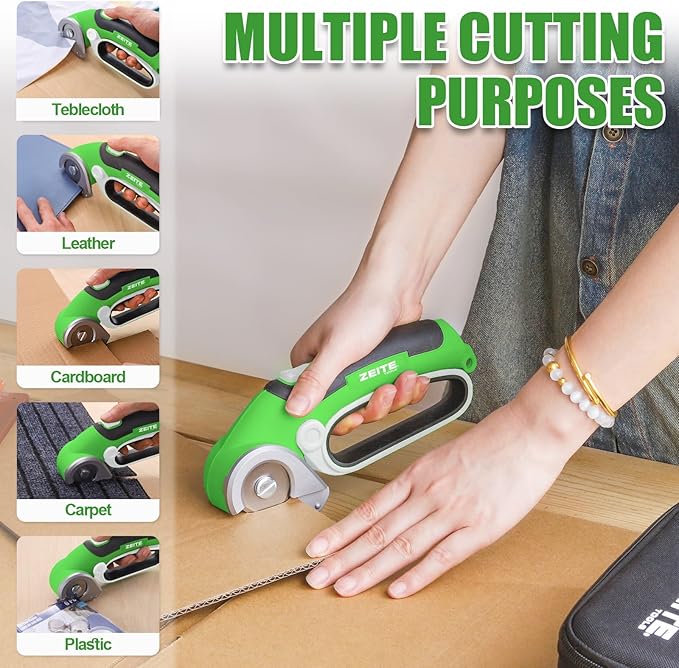 ZEITE 4V Cardboard Box Cutter,Cordless Electric Scissors,with 2 Blades,Storage Box,USB Charging Cable,Max Cutting 1/4",Ideal for Cardboard,Thin Carpet & Plastic Recycling,Easy to Hold and Safe-DeskLoop Office