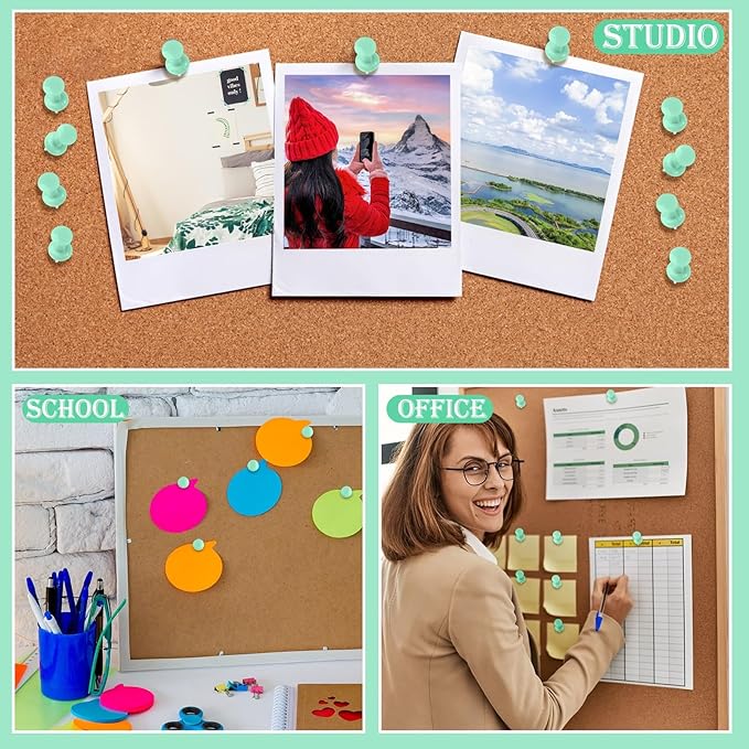 220 Count Green Push Pins, Standard Plastic Head Steel Point Thumb Tacks Decorative Push Pins for Cork Board Wall Hanging-DeskLoop Office