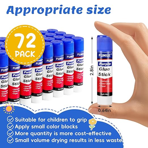 72 Pack Glue Sticks Bulk for Kids, Disappearing Purple Glue Sticks for Classroom and Teacher Supplies.Dries Clear, Non-Toxic, Washable, Back to School Supplies and Classroom Must Haves-DeskLoop Office
