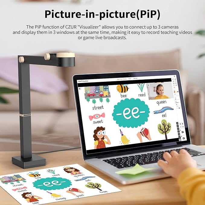 CZUR Fancy Pro 8MP USB Document Camera for Teacher, 4K Webcam with Microphone and LED Light, Up to 60fps, Auto Focus, for Remote Teaching, Live Streaming, Web Conference, for Mac and Windows-DeskLoop Office