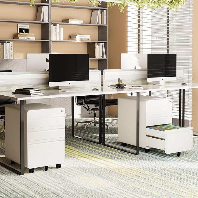 Rolling File Cabinet with Lock, 3 Drawer Metal Mobile Filing Cabinet for Legal/Letter Size, Fully Assembled Except Casters,White-DeskLoop Office