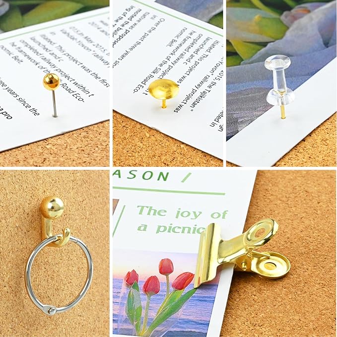 350 Pcs Gold Push Pins Set 5 Styles Decorative Thumb Tacks Assorted Push Pins for Bulletin Board, Cork Board-DeskLoop Office