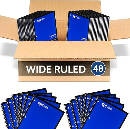 EPI Spiral Notebook | Wide - 70 Sheets, Durable Spiral Binding | 10.5 x 8 in | Classroom Supplies | School, Office, Note Taking, Journaling - 48 Pack-DeskLoop Office